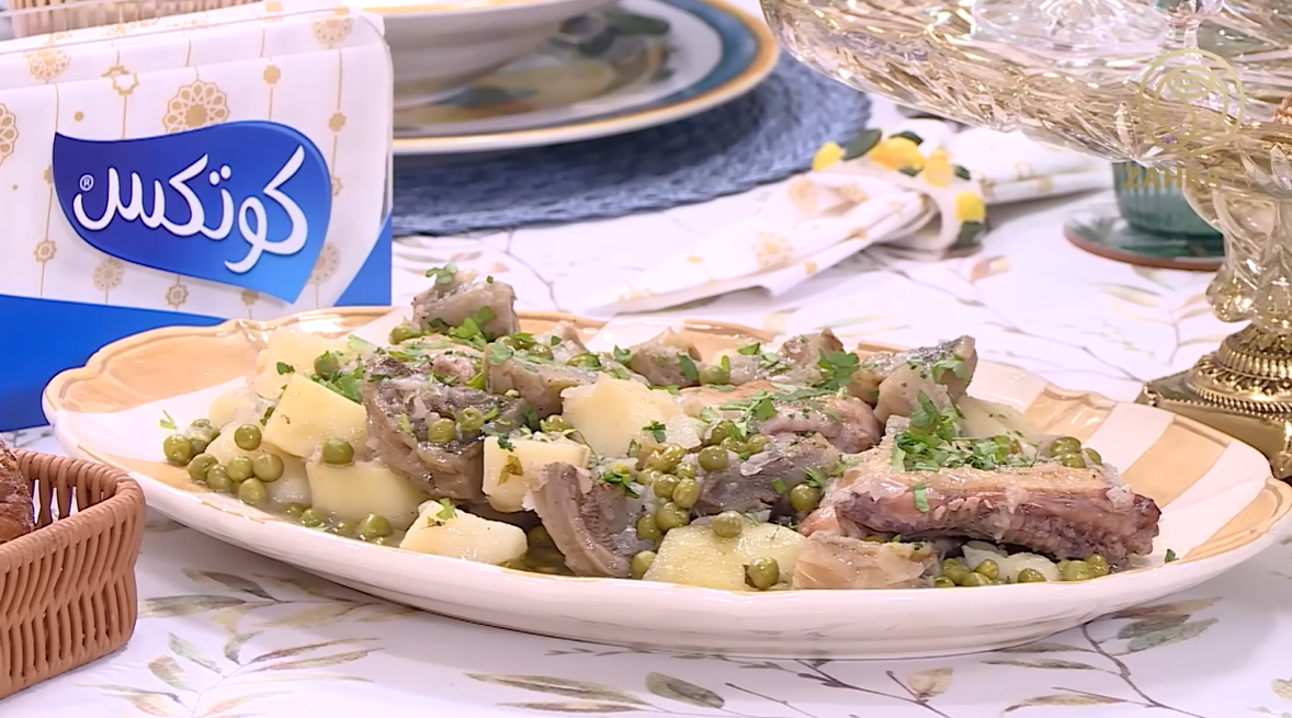 طاجين القرنون بالجلبانة (بالدجاج والبطاطا)